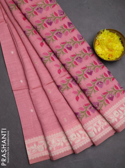 Jamdhani cotton saree peach pink and pink with allover thread & zari woven buttas and jamdhani pallu