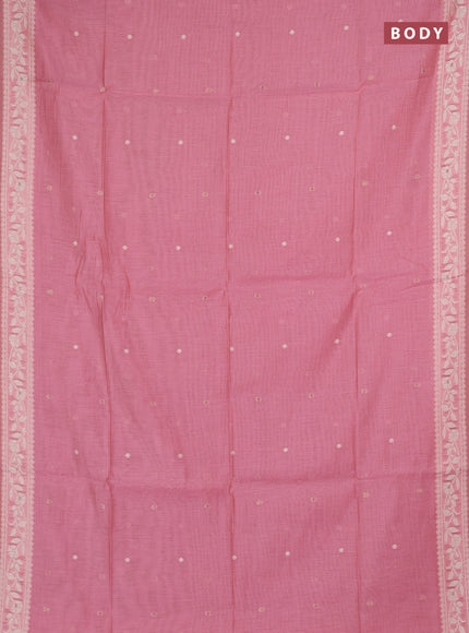 Jamdhani cotton saree peach pink and pink with allover thread & zari woven buttas and jamdhani pallu