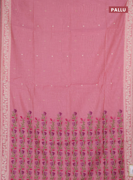 Jamdhani cotton saree peach pink and pink with allover thread & zari woven buttas and jamdhani pallu