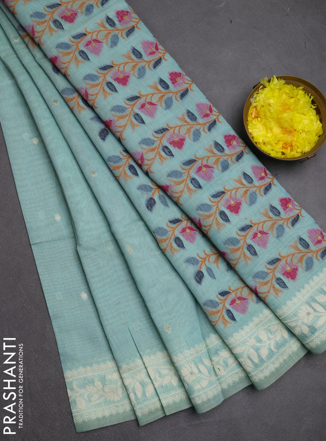Jamdhani cotton saree teal blue and navy blue with allover thread & zari woven buttas and jamdhani pallu