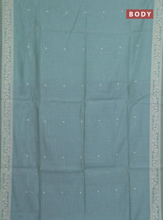 Jamdhani cotton saree teal blue and navy blue with allover thread & zari woven buttas and jamdhani pallu