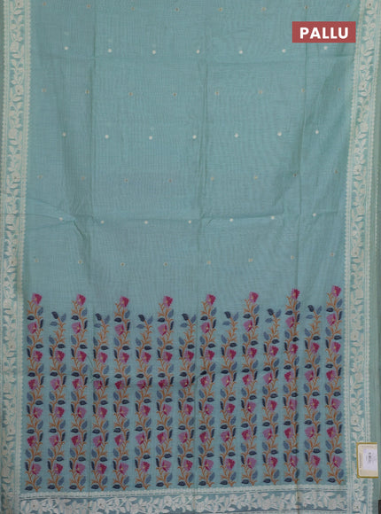 Jamdhani cotton saree teal blue and navy blue with allover thread & zari woven buttas and jamdhani pallu