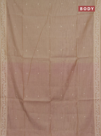Jamdhani cotton saree beige and maroon with allover thread & zari woven buttas and jamdhani pallu