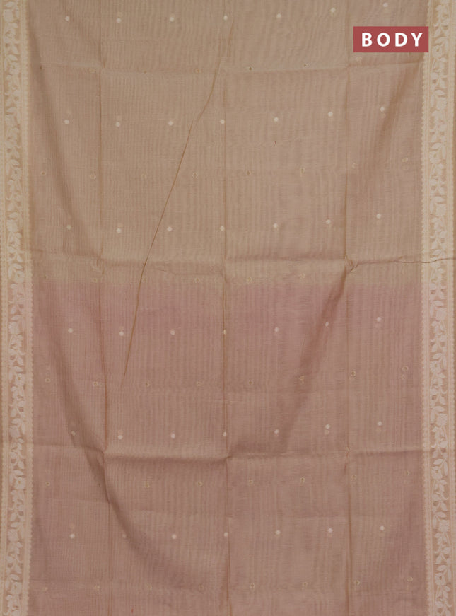 Jamdhani cotton saree beige and maroon with allover thread & zari woven buttas and jamdhani pallu