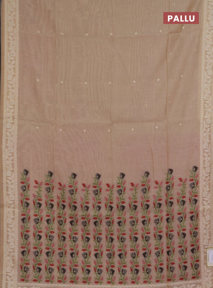 Jamdhani cotton saree beige and maroon with allover thread & zari woven buttas and jamdhani pallu
