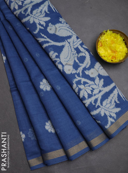 Jamdhani cotton saree blue with allover thread woven buttas and jamdhani pallu