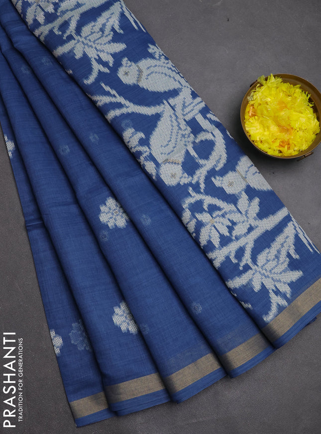 Jamdhani cotton saree blue with allover thread woven buttas and jamdhani pallu