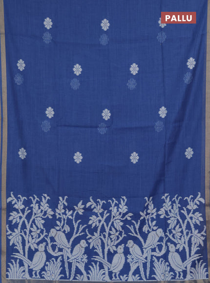 Jamdhani cotton saree blue with allover thread woven buttas and jamdhani pallu