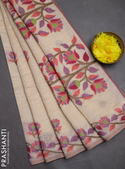 Jamdhani cotton saree beige with allover thread woven buttas and jamdhani pallu