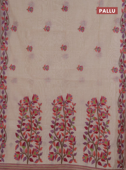 Jamdhani cotton saree beige with allover thread woven buttas and jamdhani pallu