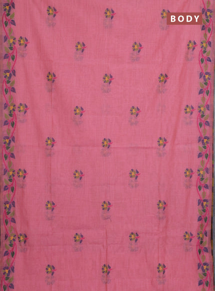 Jamdhani cotton saree peach pink with allover thread woven buttas and jamdhani pallu
