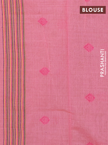 Jamdhani cotton saree peach pink with allover thread woven buttas and jamdhani pallu