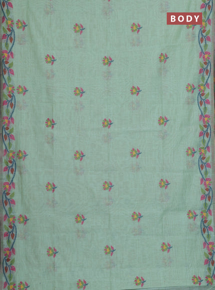 Jamdhani cotton saree teal green with allover thread woven buttas and jamdhani pallu