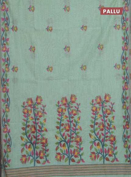 Jamdhani cotton saree teal green with allover thread woven buttas and jamdhani pallu