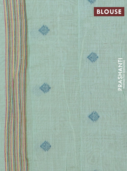 Jamdhani cotton saree teal green with allover thread woven buttas and jamdhani pallu