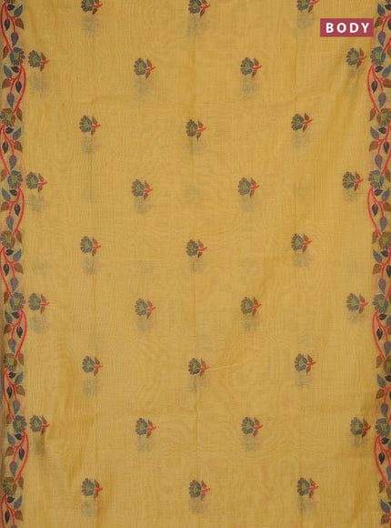 Jamdhani cotton saree mustard yellow with allover thread woven buttas and jamdhani pallu
