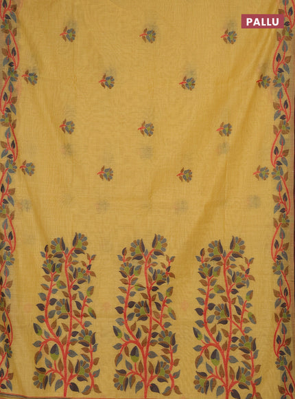 Jamdhani cotton saree mustard yellow with allover thread woven buttas and jamdhani pallu