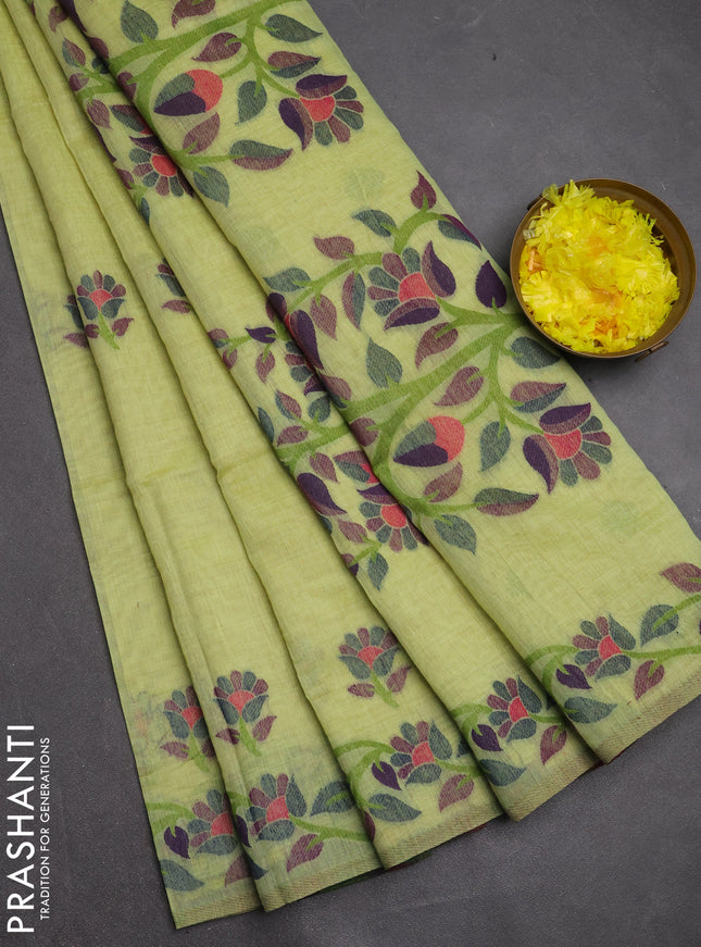 Jamdhani cotton saree pista green with allover thread woven buttas and jamdhani pallu