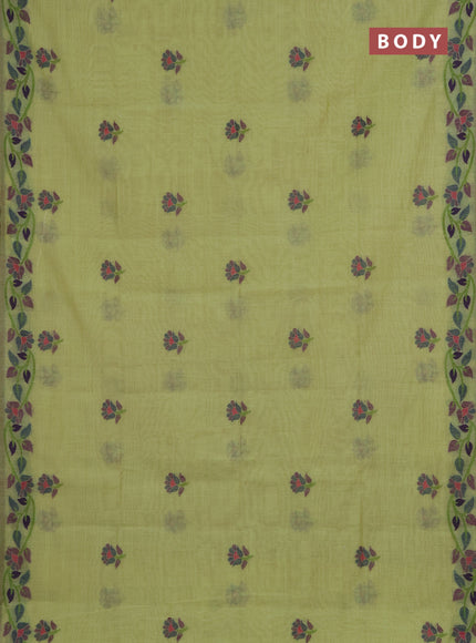 Jamdhani cotton saree pista green with allover thread woven buttas and jamdhani pallu