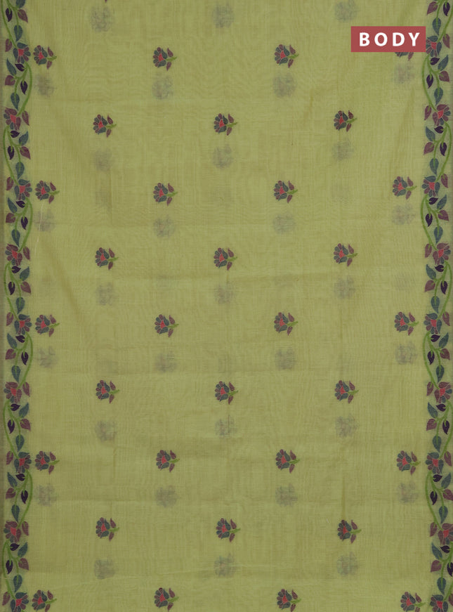 Jamdhani cotton saree pista green with allover thread woven buttas and jamdhani pallu