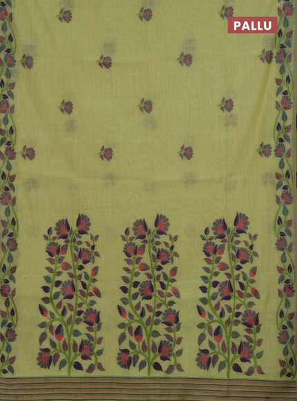 Jamdhani cotton saree pista green with allover thread woven buttas and jamdhani pallu