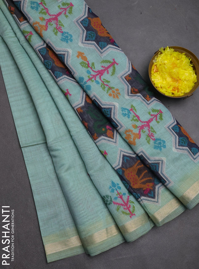 Jamdhani cotton saree teal shade with allover thread woven buttas and jamdhani pallu