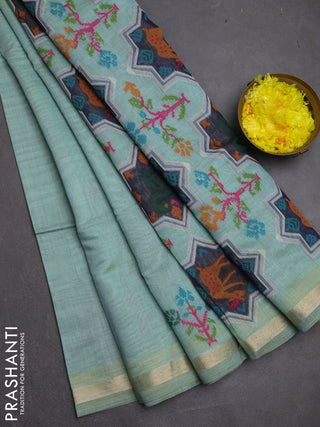Jamdhani cotton saree teal shade with allover thread woven buttas and jamdhani pallu