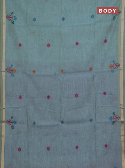 Jamdhani cotton saree teal shade with allover thread woven buttas and jamdhani pallu