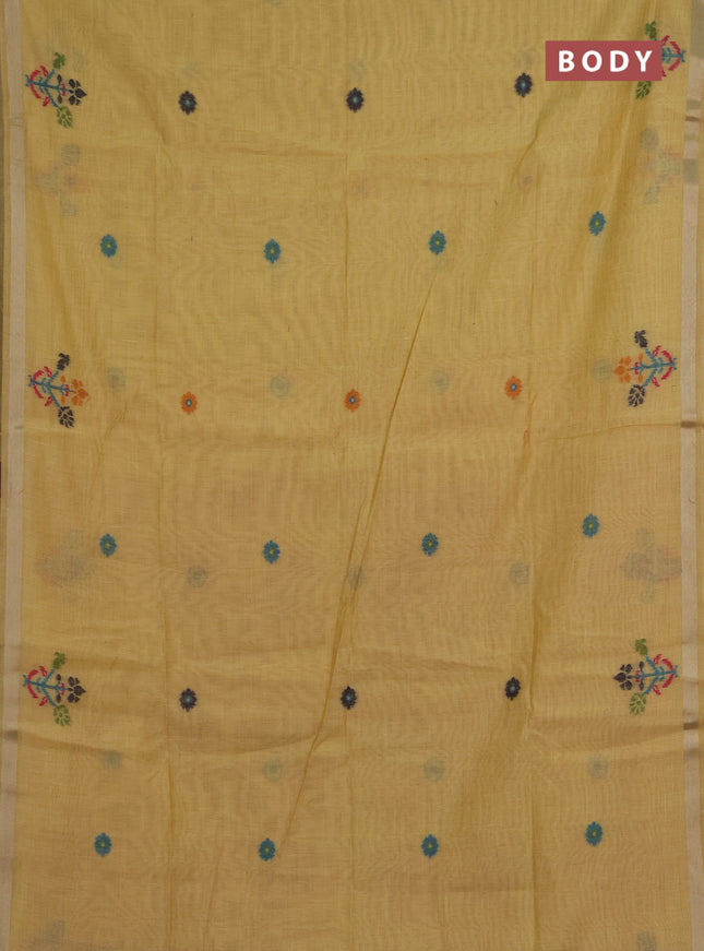 Jamdhani cotton saree pale yellow with allover thread woven buttas and jamdhani pallu