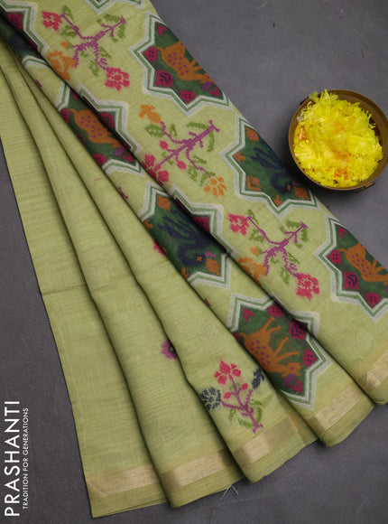 Jamdhani cotton saree pista green with allover thread woven buttas and jamdhani pallu