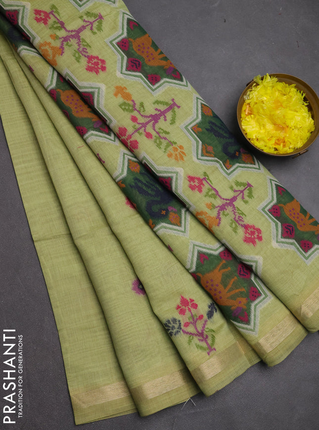 Jamdhani cotton saree pista green with allover thread woven buttas and jamdhani pallu