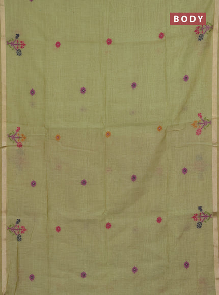 Jamdhani cotton saree pista green with allover thread woven buttas and jamdhani pallu