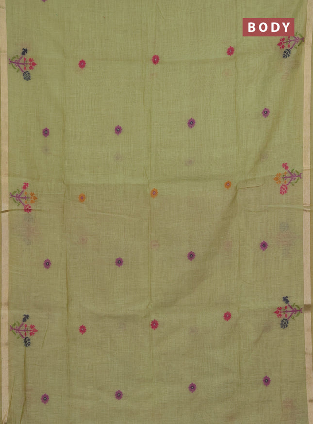 Jamdhani cotton saree pista green with allover thread woven buttas and jamdhani pallu
