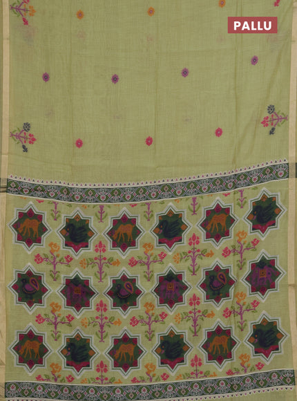 Jamdhani cotton saree pista green with allover thread woven buttas and jamdhani pallu