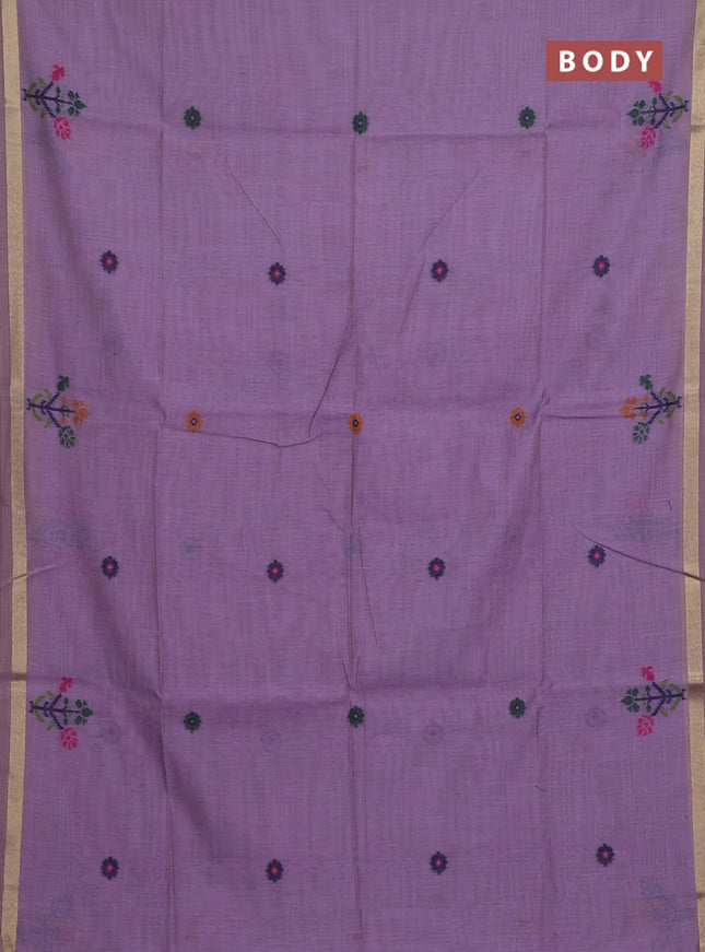 Jamdhani cotton saree lavender with allover thread woven buttas and jamdhani pallu