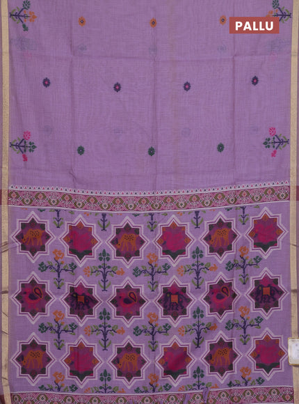 Jamdhani cotton saree lavender with allover thread woven buttas and jamdhani pallu