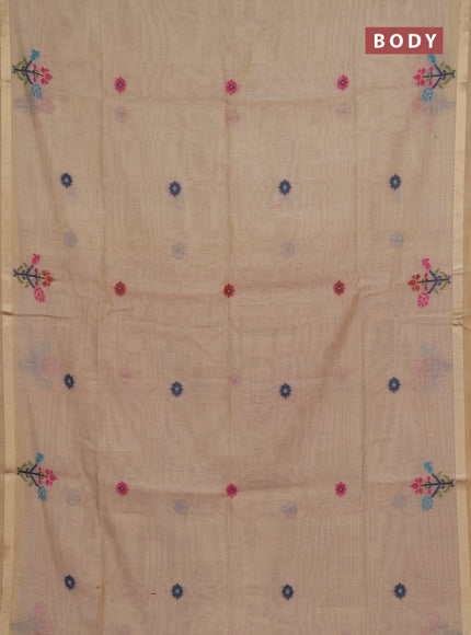 Jamdhani cotton saree beige and mustard yellow with allover thread woven buttas and jamdhani pallu