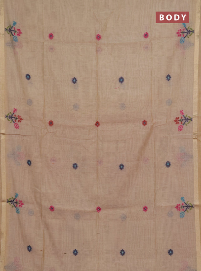 Jamdhani cotton saree beige and mustard yellow with allover thread woven buttas and jamdhani pallu