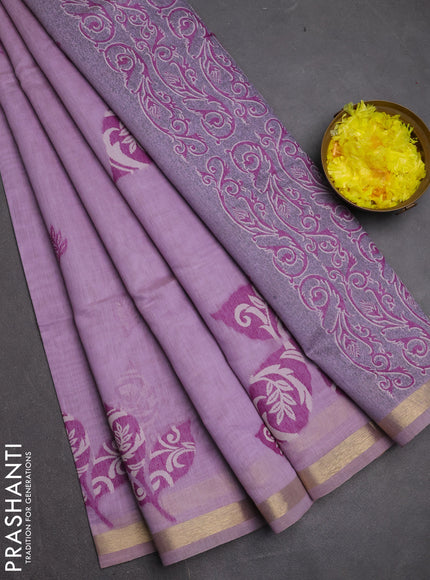 Jamdhani cotton saree lavender with allover thread woven buttas and jamdhani pallu