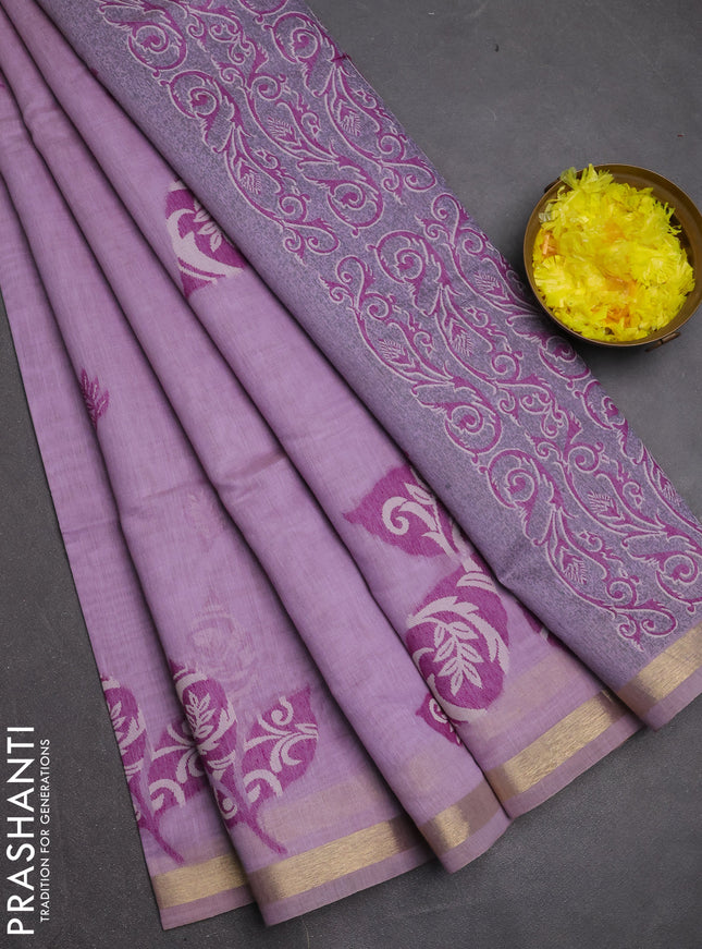 Jamdhani cotton saree lavender with allover thread woven buttas and jamdhani pallu