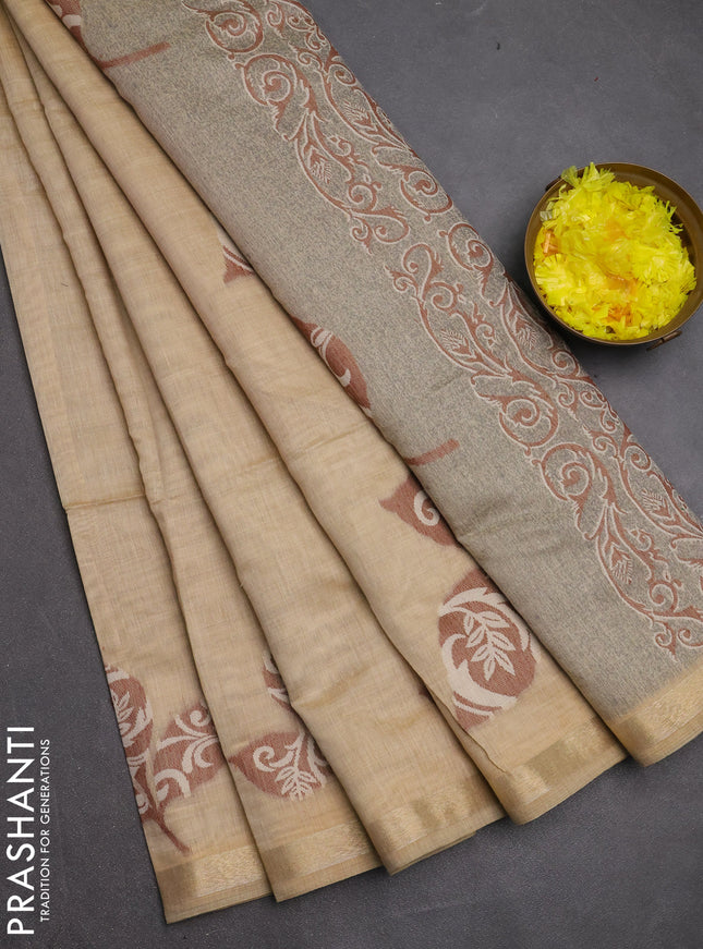 Jamdhani cotton saree beige with allover thread woven buttas and jamdhani pallu