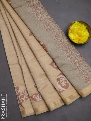 Jamdhani cotton saree beige with allover thread woven buttas and jamdhani pallu