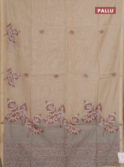 Jamdhani cotton saree beige with allover thread woven buttas and jamdhani pallu