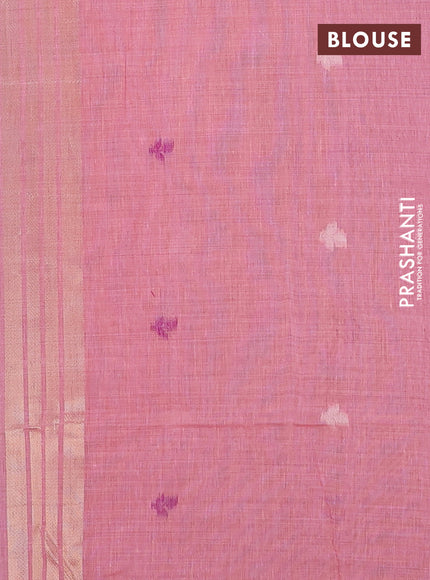 Jamdhani cotton saree peach pink with allover thread woven buttas and jamdhani pallu