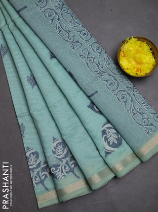 Jamdhani cotton saree teal shade with allover thread woven buttas and jamdhani pallu