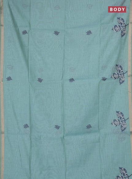 Jamdhani cotton saree teal shade with allover thread woven buttas and jamdhani pallu