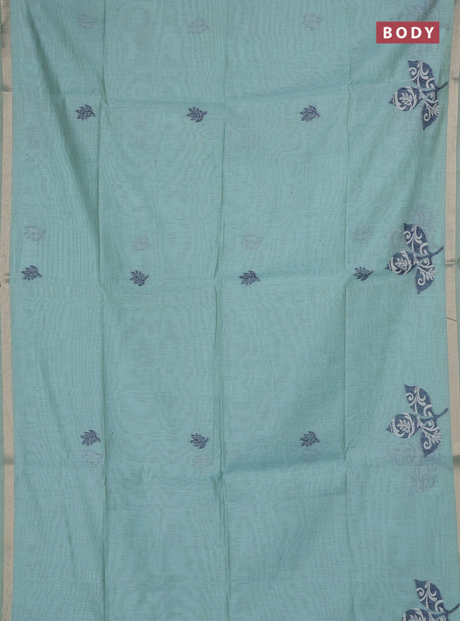 Jamdhani cotton saree teal shade with allover thread woven buttas and jamdhani pallu