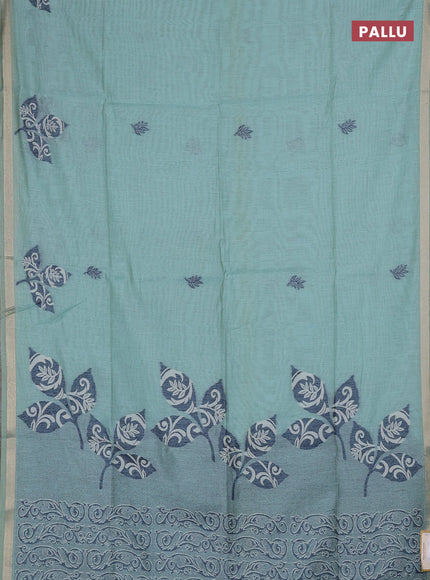 Jamdhani cotton saree teal shade with allover thread woven buttas and jamdhani pallu