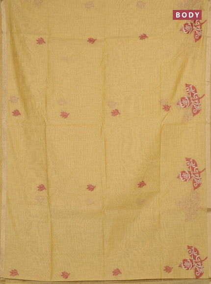 Jamdhani cotton saree pale yellow with allover thread woven buttas and jamdhani pallu