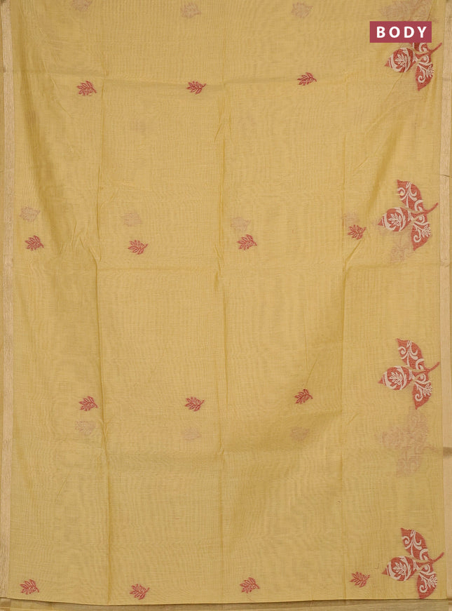 Jamdhani cotton saree pale yellow with allover thread woven buttas and jamdhani pallu